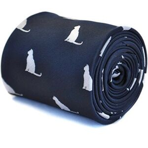 Frederick Thomas navy blue tie with cat outline